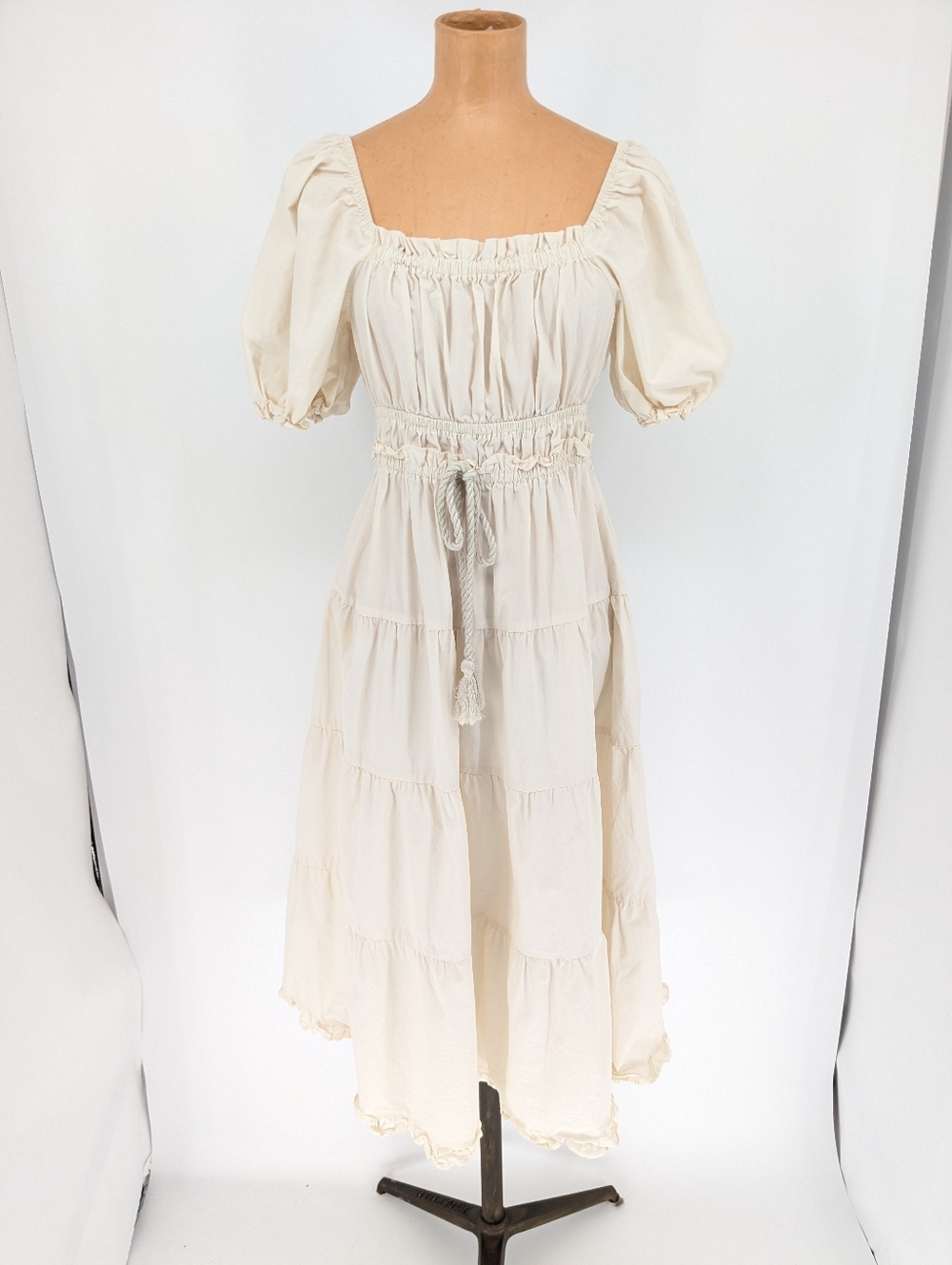 Moon River Cream Tiered Puff Sleeve Midi Dress Womens Size Small Boho Graduation